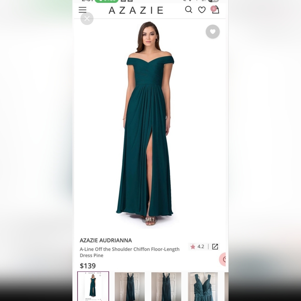 Azazie Audrianna Off-Shoulder Maxi Dress - Pine Green Sizes A10 M
